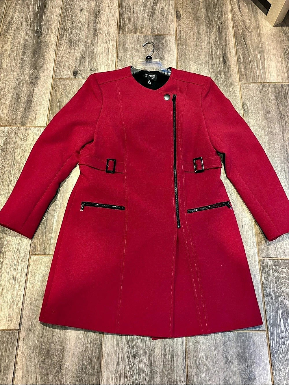 Jones New York Magenta Zip Front Coat with Black Accents Size 14